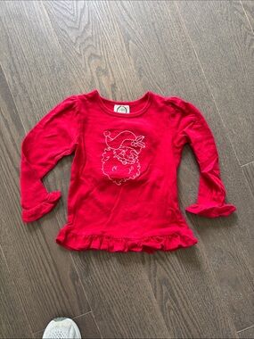 Girls' Red Santa Ruffle Hem Long Sleeve Tee